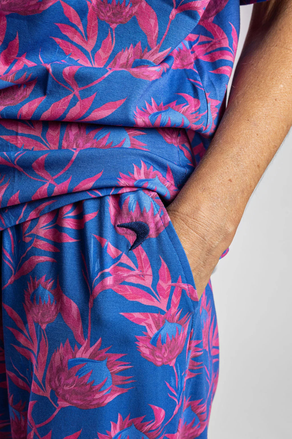 Women's summer PJ set with shorts, regular zip, Wild Waratah