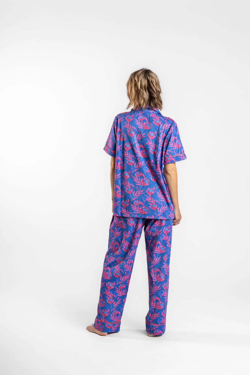 Women's summer PJ set with pants, magnetic zip, Wild Waratah
