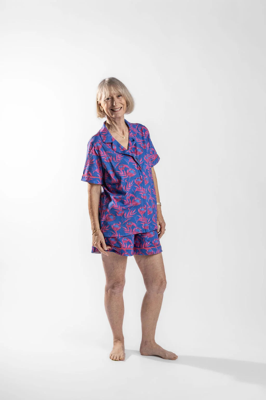 Women's summer PJ set with shorts, regular zip, Wild Waratah
