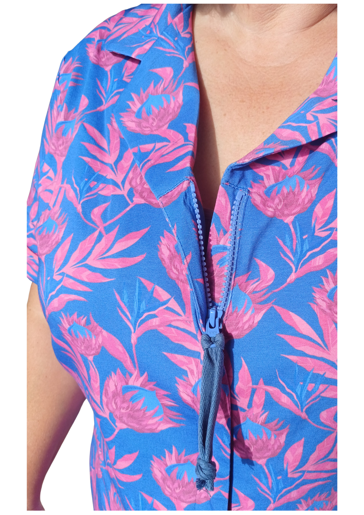 Women's summer PJ set with pants, regular zip, Wild Waratah