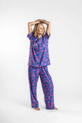 Women's summer PJ set with pants, magnetic zip, Wild Waratah