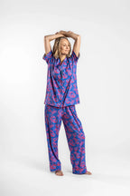 Women's summer PJ set with pants, magnetic zip, Wild Waratah