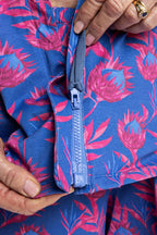 Women's summer PJ set with pants, magnetic zip, Wild Waratah